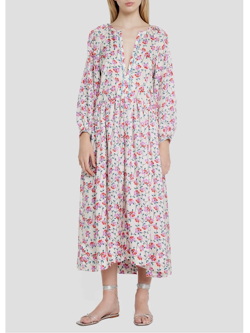 Alix of Bohemia Saranna 100% Floral Silk Midi Dress (L-10/12)
